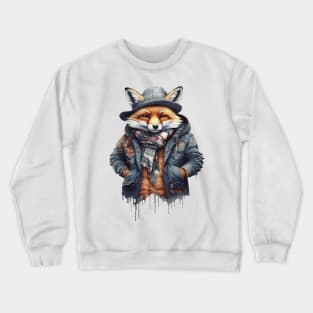 Fox wearing a jacket cap and a scarf Crewneck Sweatshirt